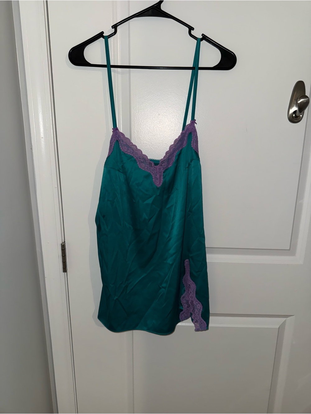 Victoria's Secret Teal Slip with Lavender Lace Trim